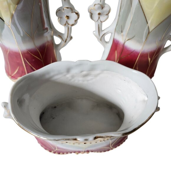 Antique German Art Nouveau Vase Set Hand Painted Floral‎ Gold Trim 1890s - 1930s - Picture 6 of 16